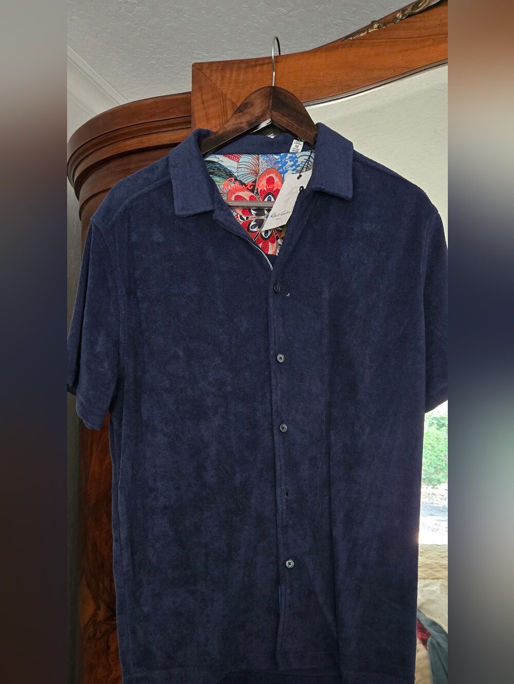Robert Graham Men's Navy Short-Sleeve Terry Button-Down Shirt